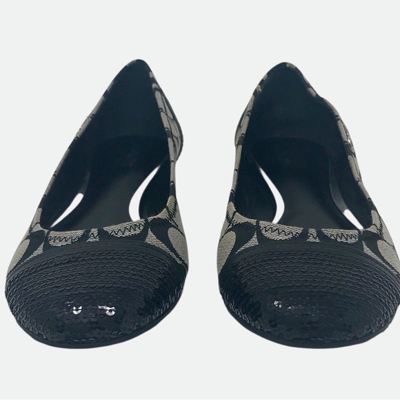 Coach Chelsea Ballet Flats Sequins Black & Grey Canvas Flats with Box 7M - Picture 4 of 11